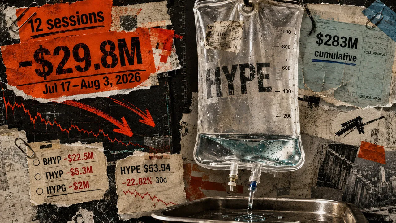 Investors haven't added a single dime to HYPE ETFs in 12 days as a $30 million exodus begins