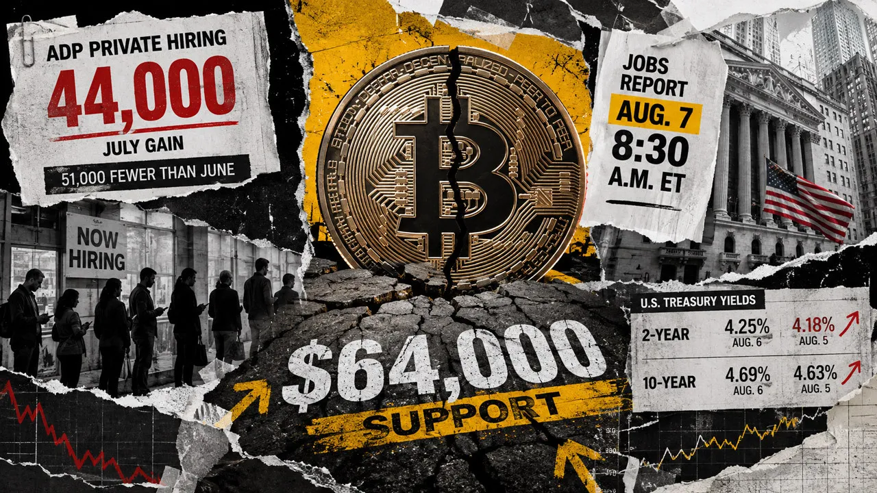 Bitcoin holds $64,000 as private hiring drops 53% before today's macro test that could break support